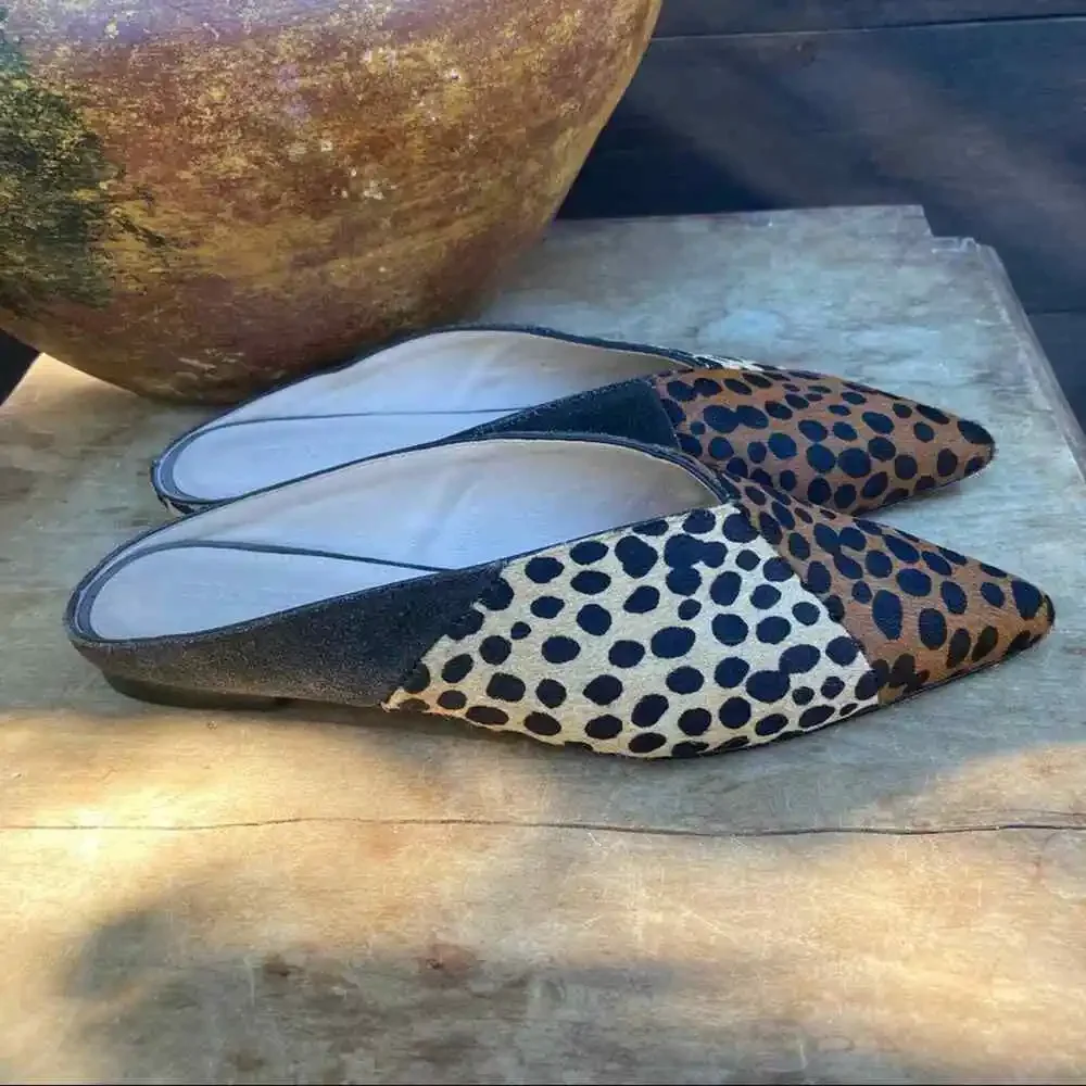 Ulla‎ Johnson flats mules size 6.5 slip on calf hair animal print mobwife pointy